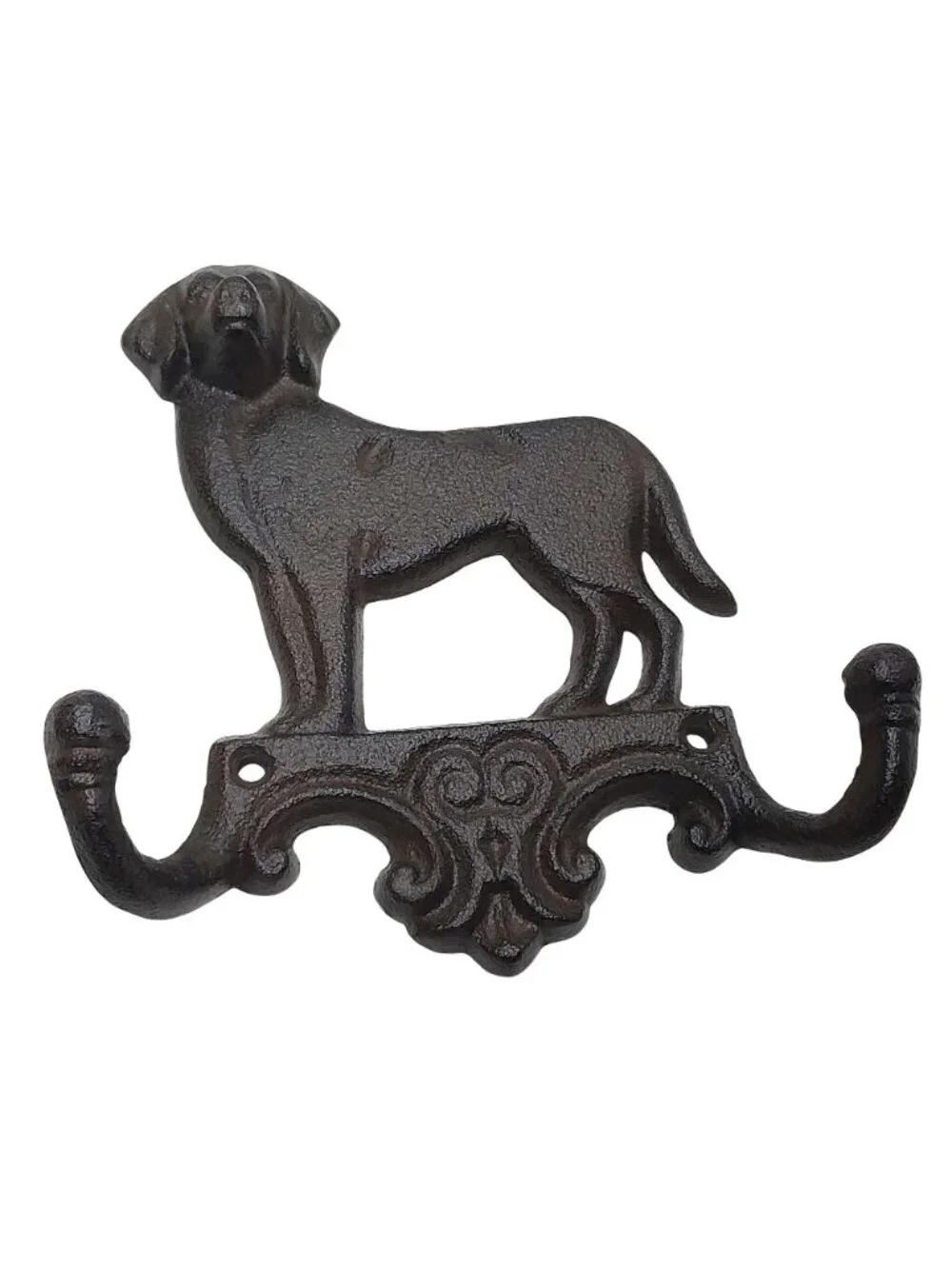 Cast Iron Dog Double Wall Hook Leash Holder Key Rack Coat Towel Rustic Brown